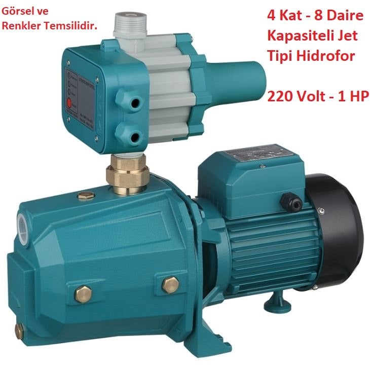 4 Kat - 8 Daire Kapasiteli Hidromatlı Hidrofor 220 Volt 1 HP Jet Tipi Pompalı